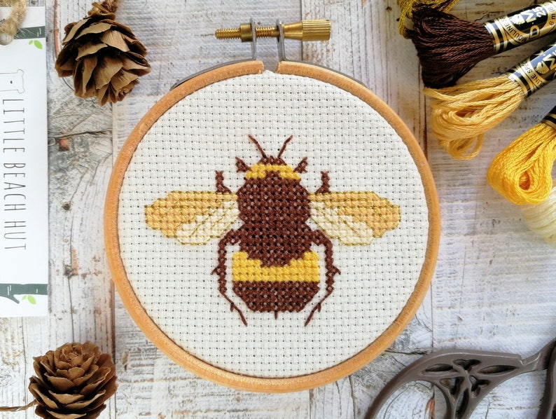 Cross stitch kits, bee, honeybee, save the bees, cross stitch patterns, embroidery kits, embroidery patterns, easy cross stitch, small gift image 1