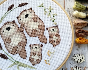 Otter cross stitch pattern, family gifts, cute cross stitch, otter gift, sewing pattern, modern cross stitch pattern, needlepoint otter