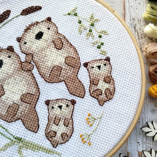 Otter cross stitch pattern, family gifts, cute cross stitch, otter gift, sewing pattern, modern cross stitch pattern, needlepoint otter