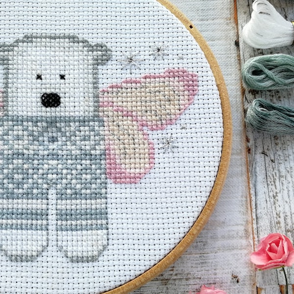 Children's cross stitch pattern - tooth fairy, embroidery bear, children's gifts, childs cross stitch, cushion embroidery, sewing kits, DIY
