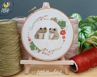 Frog cross stitch kit, frogs gift, cross stitch pattern, frogs embroidery, embroidery, cross stitch pattern, sewing kit, animal lovers gift