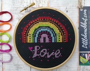 Cross stitch rainbow, rainbow embroidery kit, rainbow cross stitch pattern, rainbow gift, cross stitch kit rainbow, mini hoop, modern sewing