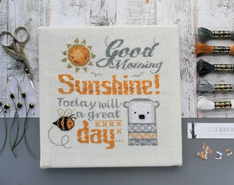 Cute summer cross stitch kit, modern embroidery pattern, easy counted cross-stitch, animal print cross stitch, sewing patterns, bear gifts