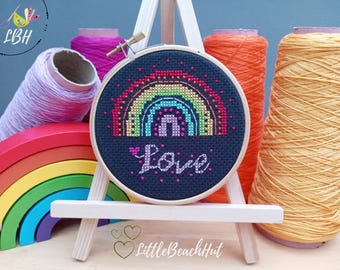 Cross stitch rainbow, rainbow embroidery kit, rainbow cross stitch pattern, rainbow gift, cross stitch kit rainbow, mini hoop, modern sewing