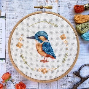 Little kingfisher cross stitch pattern, PDF pattern, instant download, bird gift, bird lovers present, small cross stitch, teal design, DIY image 2