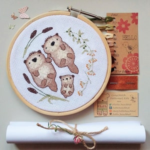 Cross stitch kit, Otters, Family, Cross stitch pattern, Modern embroidery, Family gift, Baby shower gifts, Embroidery pattern, Love gifts image 10