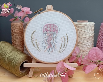 Jellyfish cross stitch kit, cross stitch pattern modern, cross stitch patterns, embroidery hoop art, counted modern cross stitch, sealife