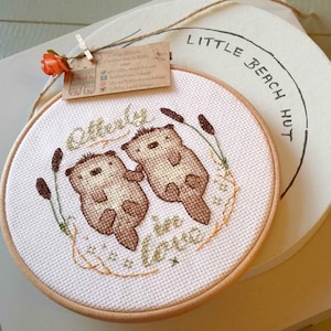 Otters cross stitch pattern, needlework pattern, otters holding hands, otters cross stitch, wedding gifts, cute cross stitch, easy pattern image 5