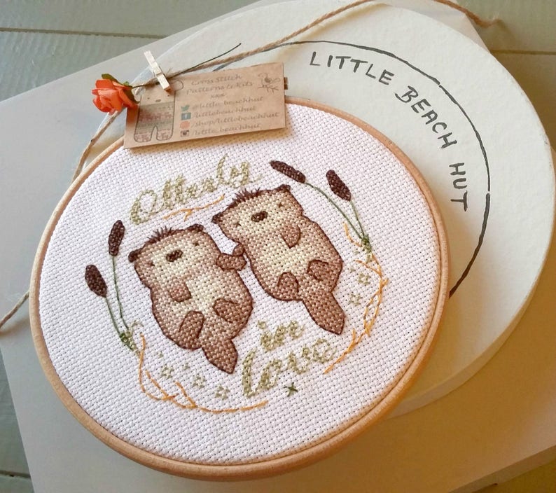 Otters cross stitch pattern, needlework pattern, otters holding hands, otters cross stitch, wedding gifts, cute cross stitch, easy pattern image 5