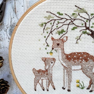 Cross stitch kit, embroidery kits, Deer parent and baby, mother and daughter gift, sewing kit, deer cross stitch patterns, easy cross stitch 画像 3