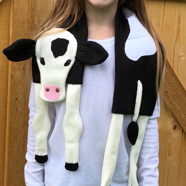 Calf Cow Scarf sewing PDF Pattern, fun easy kids, cow scarf sewing pattern, full sized pattern, dairy farm life, Christmas gift for farmer