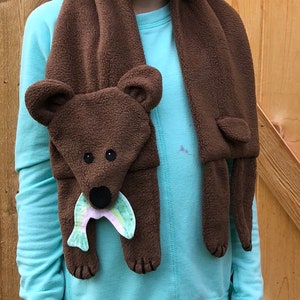 Bär Schal PDF Sofort Download Schnittmuster, kleiner Bär, lustiger einfach Kinder Fleece, Grizzly, Eisbär, Pooh,