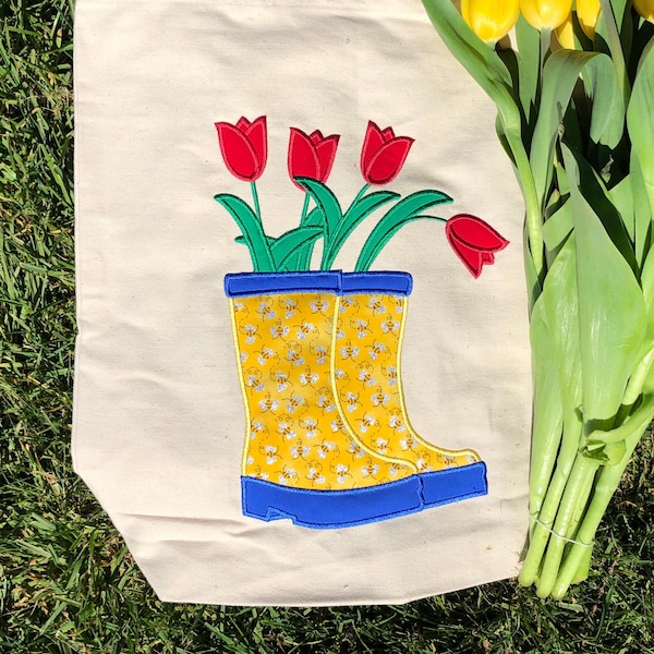 Tulip Boots Spring appliqué design download for embroidery machine