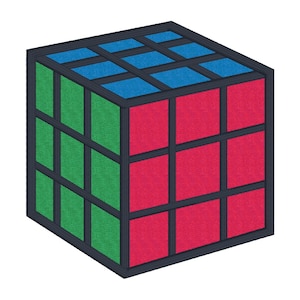 Op de afbeelding: Een 3x3 Rubik's Cube met een blauwe bovenkant, een groene voorkant en een rode zijkant. De kubus is gemaakt van plastic en heeft een getextureerd oppervlak.