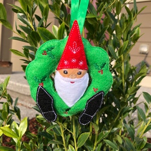 ITH Gnome with Wreath Ornament  embroidery design file for use with an embroidery machine