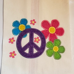Peace Symbol and Flowers 1960&#39;s  appliqué design download for embroidery machine
