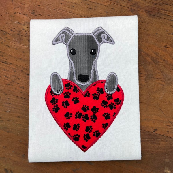 Greyhound dog with a heart Valentine  appliqué embroidery design download for embroidery machine