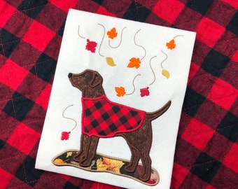 Labrador November Autumn applique embroidery design download for embroidery machine