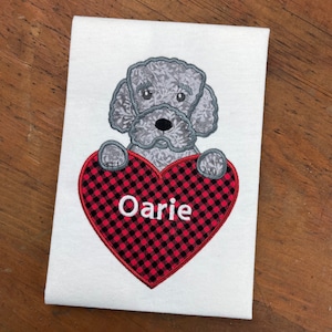 Curly Haired Dog Valentine  machine appliqué design download for embroidery machine