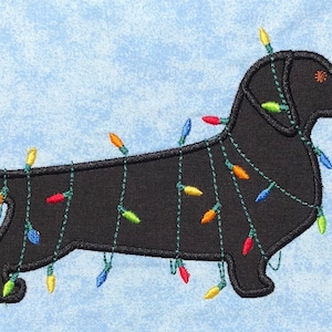 Christmas Holidyay  Dachshund appliqué embroidery design for embroidery machine, Wiener dog, Christmas lights, winter applique design
