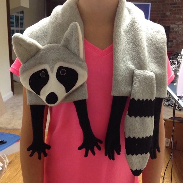 Raccoon Scarf Sewing Pattern PDF instant download, fun kids Fleece, Trash Panda, Rocket Raccoon, full sized printable, unique, novelty