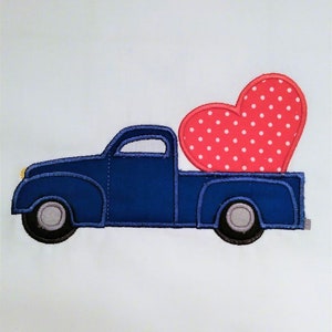 Valentine Pickup Truck applique embroidery design, Valentine applique design for use with an embroidery machine