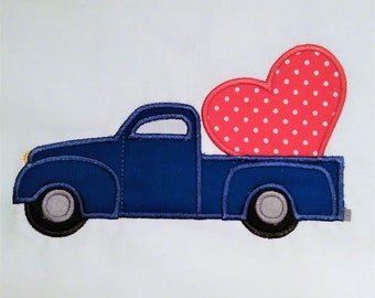 Valentine Pickup Truck applique embroidery design, Valentine applique design for use with an embroidery machine