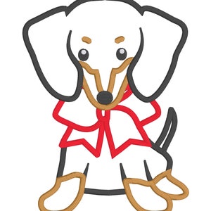 Black and Tan Dachshund with a Bow Christmas Gift applique embroidery design download for embroidery machine