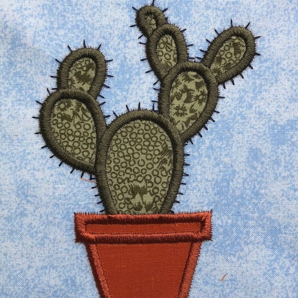 Prickly Pear Cactus applique embroidery design download, Southwest applique design,