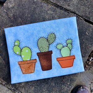 Cacti Trio Bean Stitch appliqué Download del design Southwest per macchina da ricamo