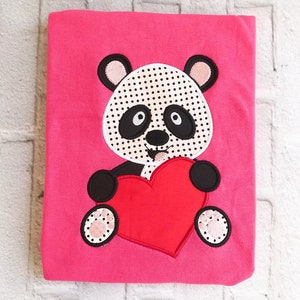 Valentine Panda applique embroidery design, for boys and girls, cute panda bear applique design