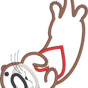 Könnte beinhalten: Ein braunes und weißes Cartoon-Otter mit einem roten Herzen auf dem Bauch. Das Otter liegt auf dem Rücken mit den Pfoten in der Luft.