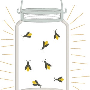 Firefly Lantern appliqué design download for embroidery machine, summer theme, lightning bugs, mason jar