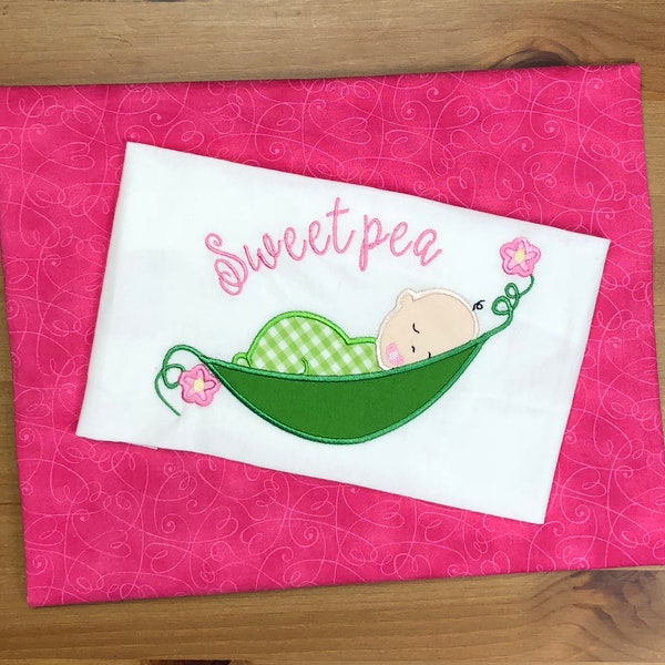 Baby applique embroidery design download for embroidery machine, pea pod baby, sweet pea