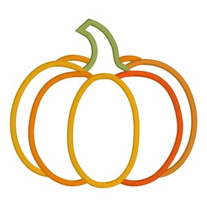 May include: A colourful pumpkin outline in orange, yellow, and green. The design features three interconnected oval shapes for the body and a curved stem. Ideal for autumn-themed crafts and decorations.