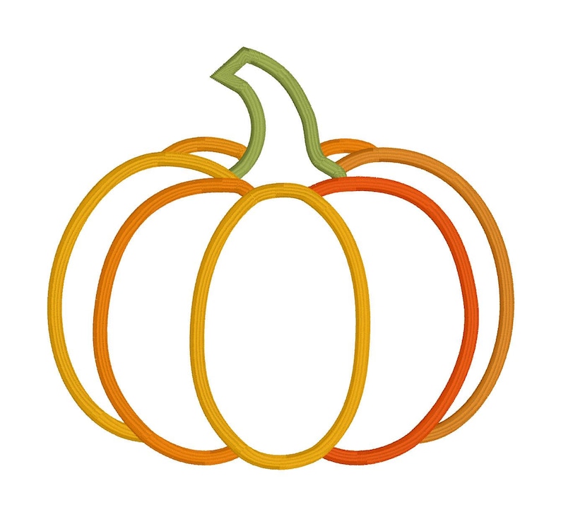 May include: A colourful pumpkin outline in orange, yellow, and green. The design features three interconnected oval shapes for the body and a curved stem. Ideal for autumn-themed crafts and decorations.