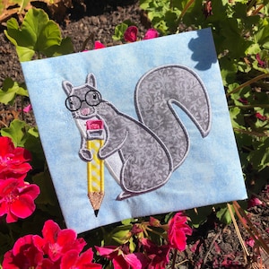 Scholarly Squirrel  Back to School applique embroidery design download