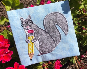 Scholarly Squirrel  Back to School applique embroidery design download