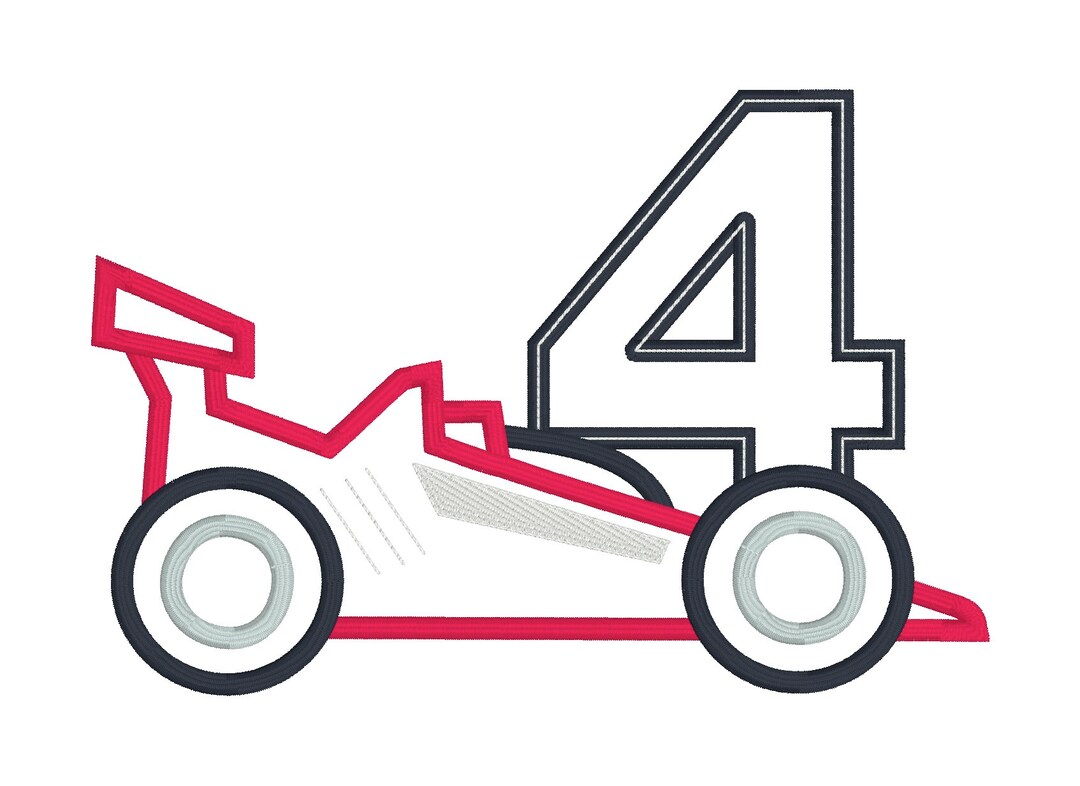 Number Racing 4b Race Car and the Number Four Birthday Appliqué Embroidery Design ...