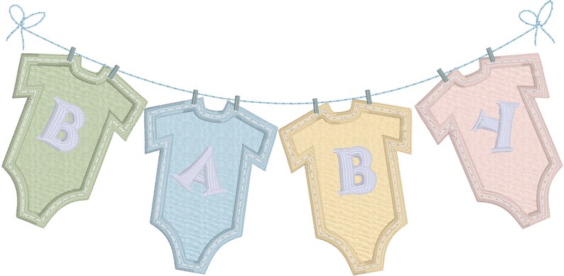 Baby clothesline appliqu embroidery design for use with an  etsy Baby clothesline appliqu embroidery design for use with an  etsy