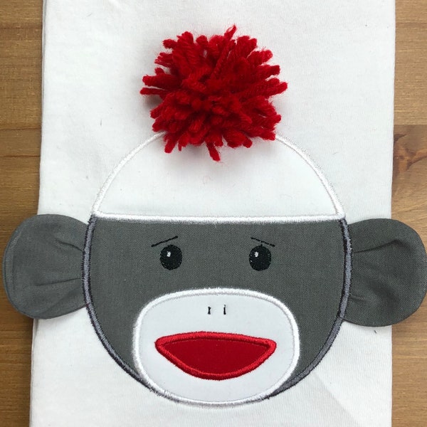 Sock Monkey Face with 3d ears applique embroidery design