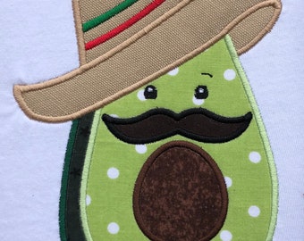 Avocado with Sombrero Cinco de Mayo applique embroidery design download for embroidery machine