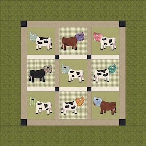 Sunbonnet Moo Applique sewing Pattern, instant download, raw edge fusible appliqué,cow quilt sewing pattern, farm quilt pattern