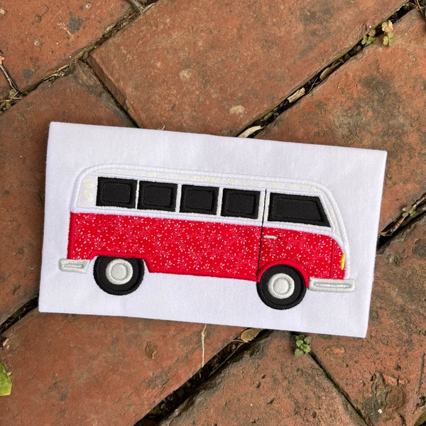 Bus Profil Applikation Stickdatei Download für Stickmaschine, Motiv groovy, VW Bus, 60er und 70er Jahre