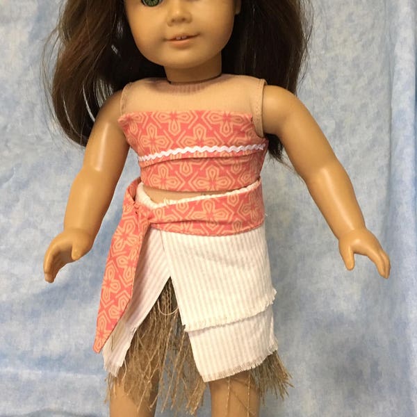 Moana inspired outfit PDF sewing Pattern, Instant download, grass skirt sewing pattern for 18" doll, Island Princess clothing sewing pattern