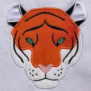 Tiger Face with 3d ears applique embroidery design, for boys and girls