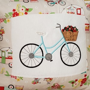 Bicycle with Impatiens appliqué design download for embroidery machine