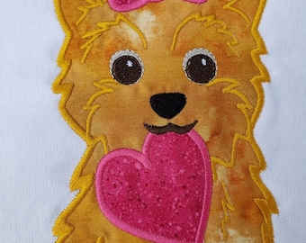 Yorkie Valentine applique embroidery design download for embroidery machine