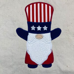 Uncle Sam Gnome  4th of July  applique embroidery design file for use with an embroidery machine, boys applique design