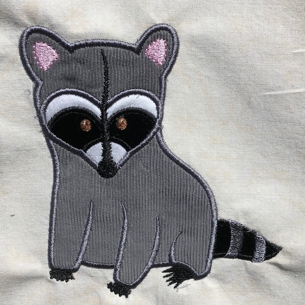 Raccoon appliqué design download for embroidery machine, woodland forest animal theme, coon, trash panda, Rocket